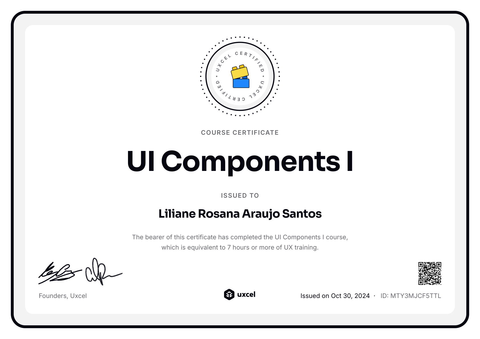 Liliane Rosana Araujo Santos's certificate